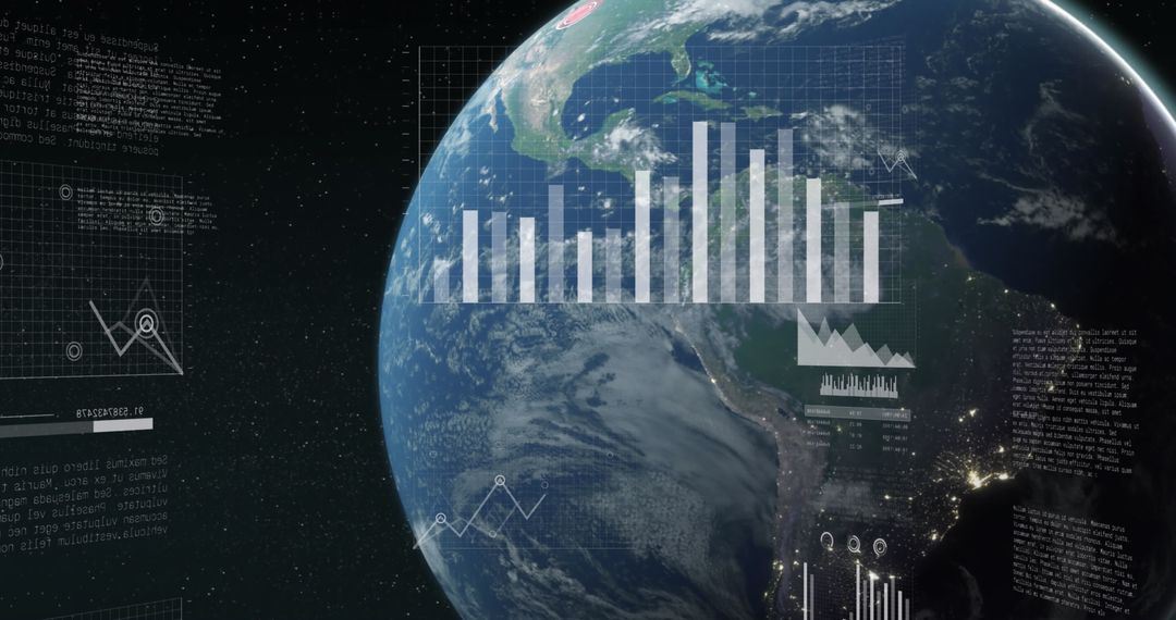 Data Visualization Overlay on Planet Earth in Space