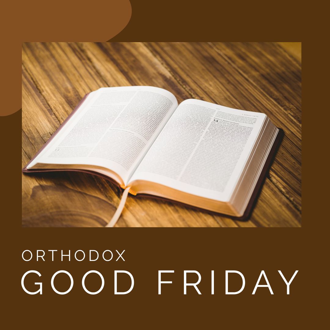 Open Bible on Wooden Table Symbolizing Orthodox Good Friday