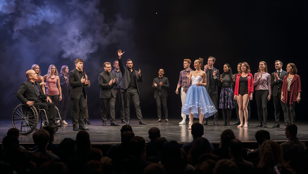 Diverse Theater Ensemble Taking Curtain Call Amidst Applause