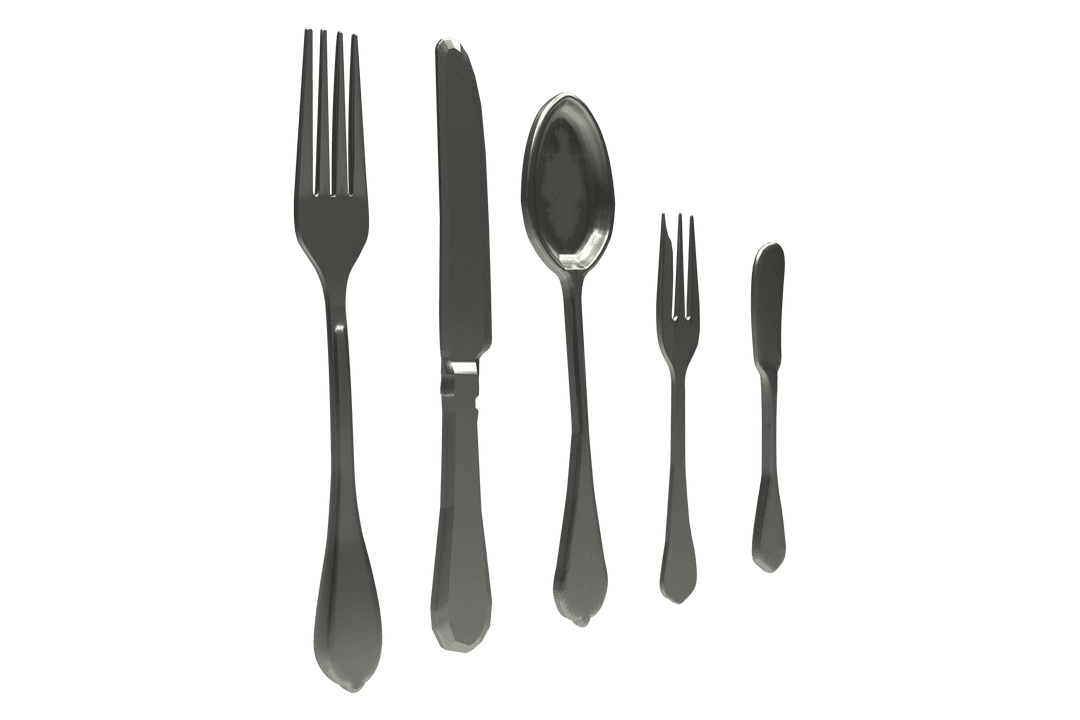 Transparent Silverware Cutlery Set on Clear Background