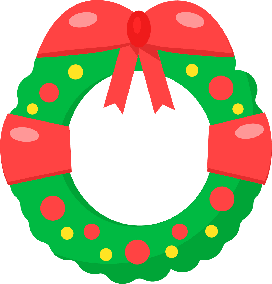 Festive Christmas Wreath with Multicolor Baubles and Ribbon on Transparent