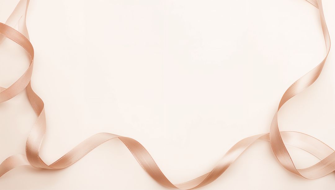 Rose Gold Satin Ribbon Curling on Pale Cream Backdrop for Luxury Minimal Design