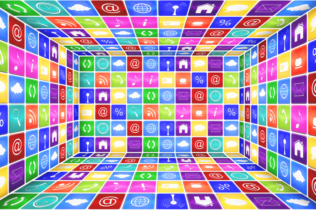 Vivid Digital Icons on Transparent Background for Communication Design