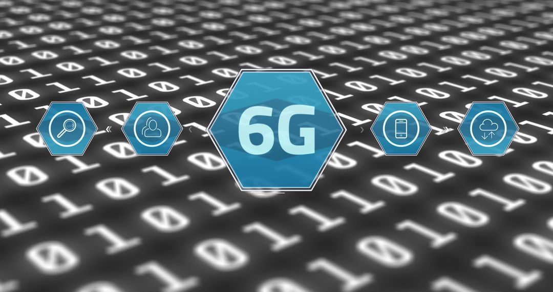 6G Technology Innovation with Data Processing Icons Background