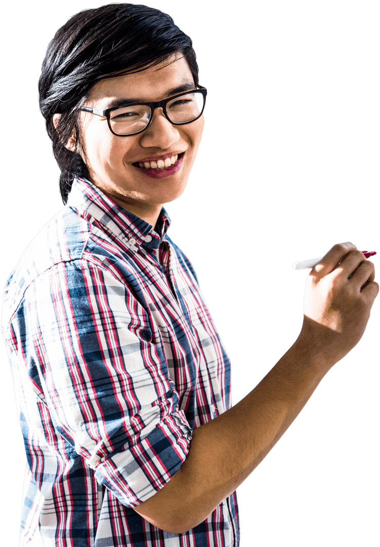 Creative Businessman Writing with Transparent Background