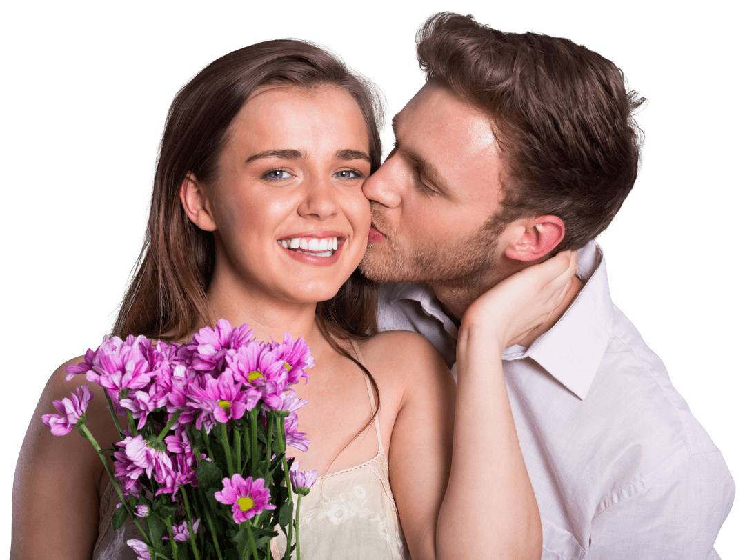 Romantic Couple on Transparent Background with Blossoms