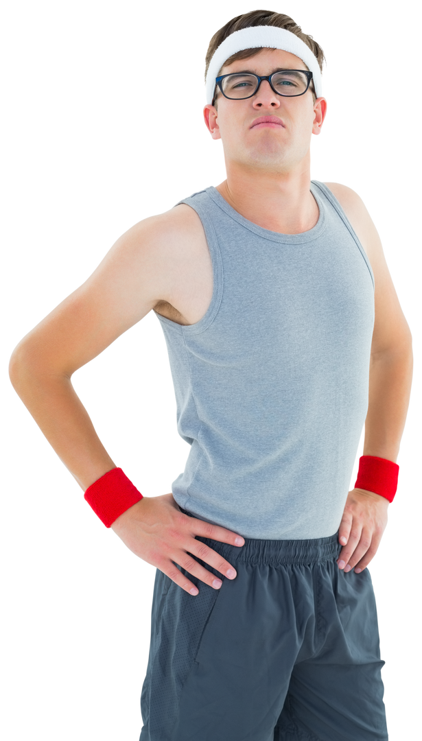 Geeky hipster athlete posing in sportswear on transparent background - Download Free Stock Images Pikwizard.com