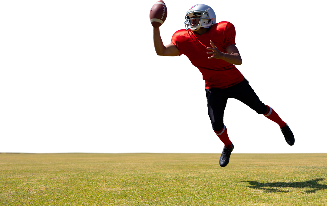 American Football Player Jumping with Ball on Transparent Background - Download Free Stock Images Pikwizard.com