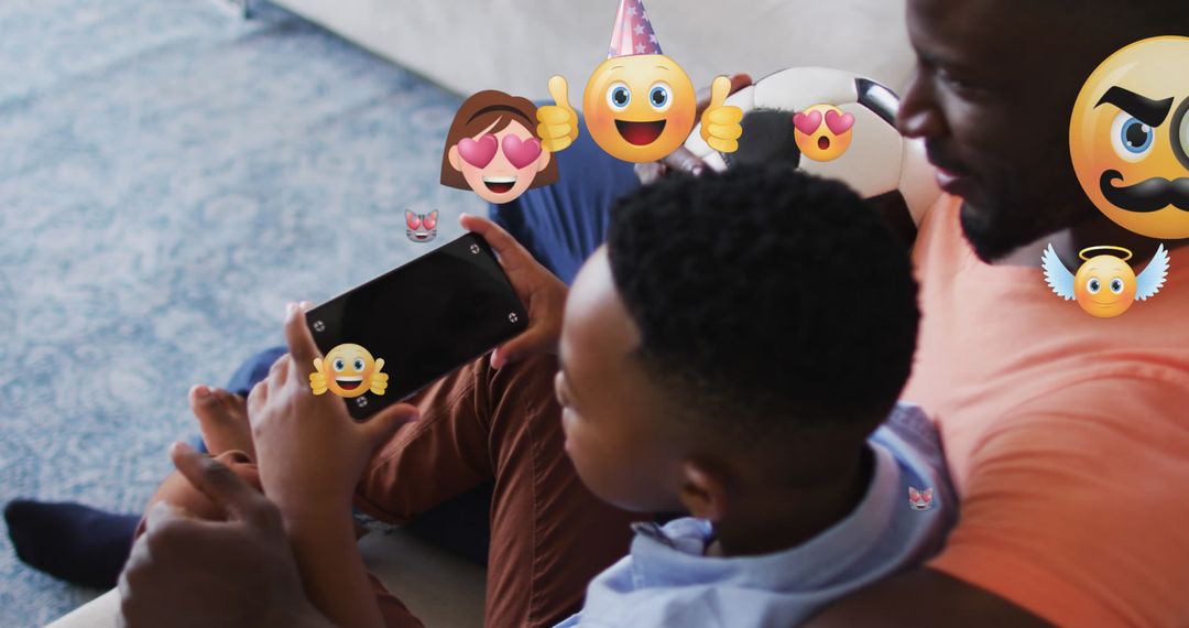 Father and Son Bonding with Fun Emoticons and Technology