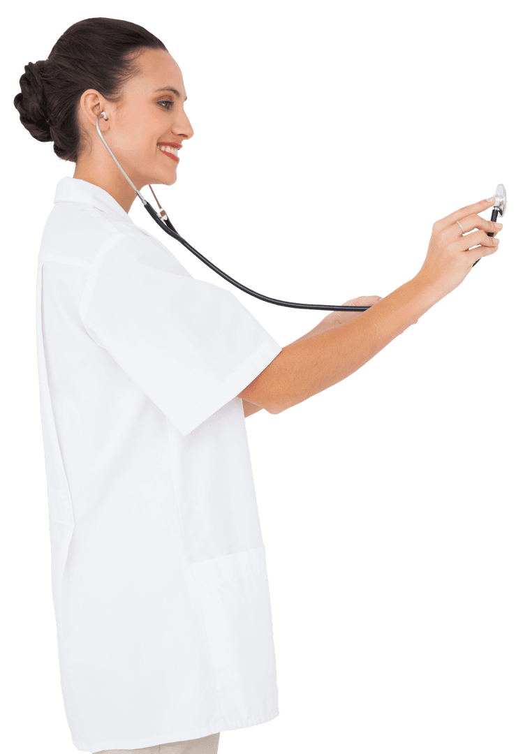 Smiling Nurse Using Stethoscope Transparent Background