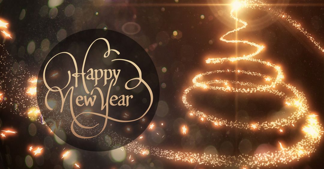 Festive Happy New Year Message with Sparkling Lights