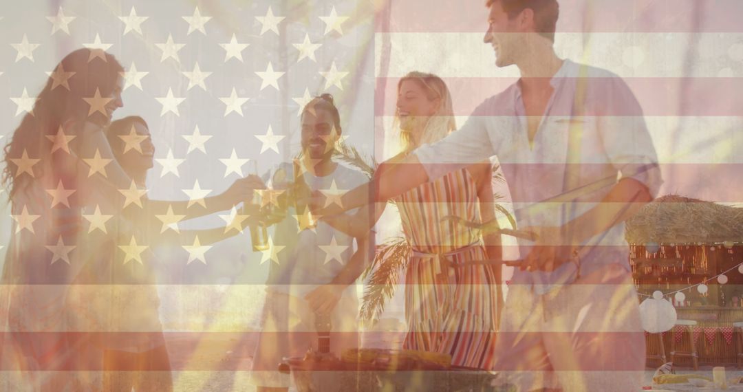 Group Celebrating Together with USA Flag Overlay - Free Images, Stock Photos and Pictures on Pikwizard.com