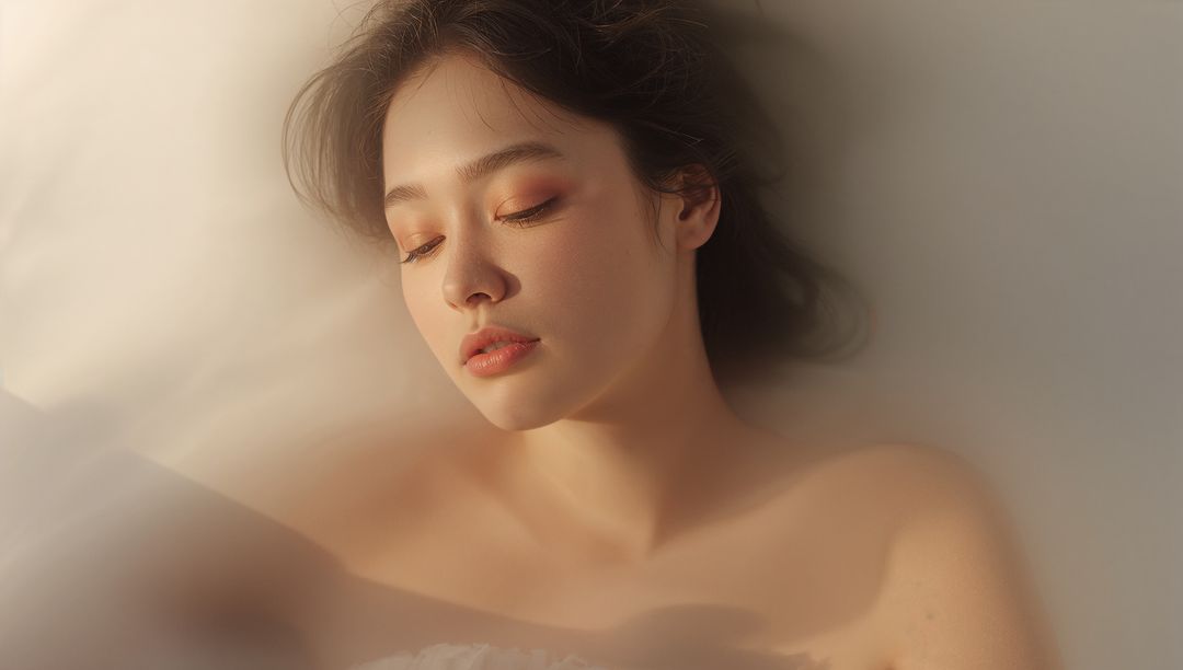 Soft Morning Glow on Reclining Woman in White Strapless Garment Intimate Serene Portrait