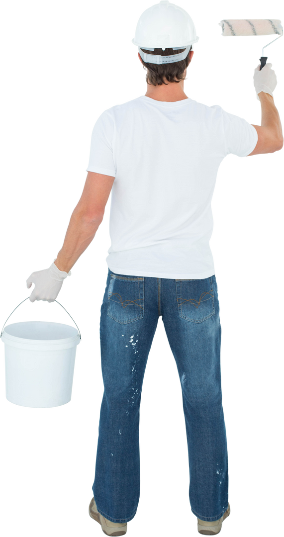 Full Length Rear View of Man Using Paint Roller on Transparent Background - Download Free Stock Images Pikwizard.com