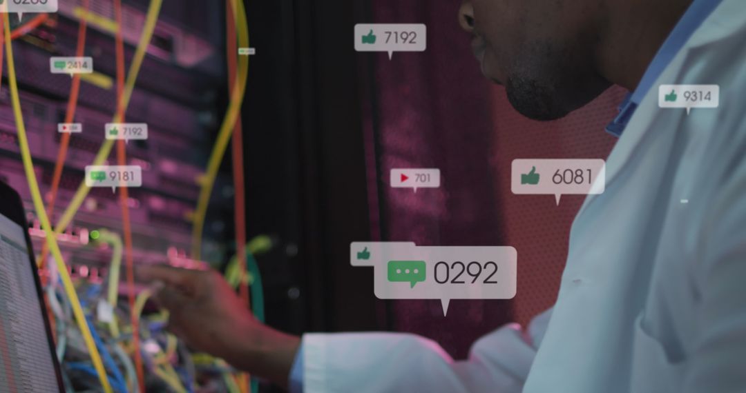 African American Engineer Managing Data Center Servers