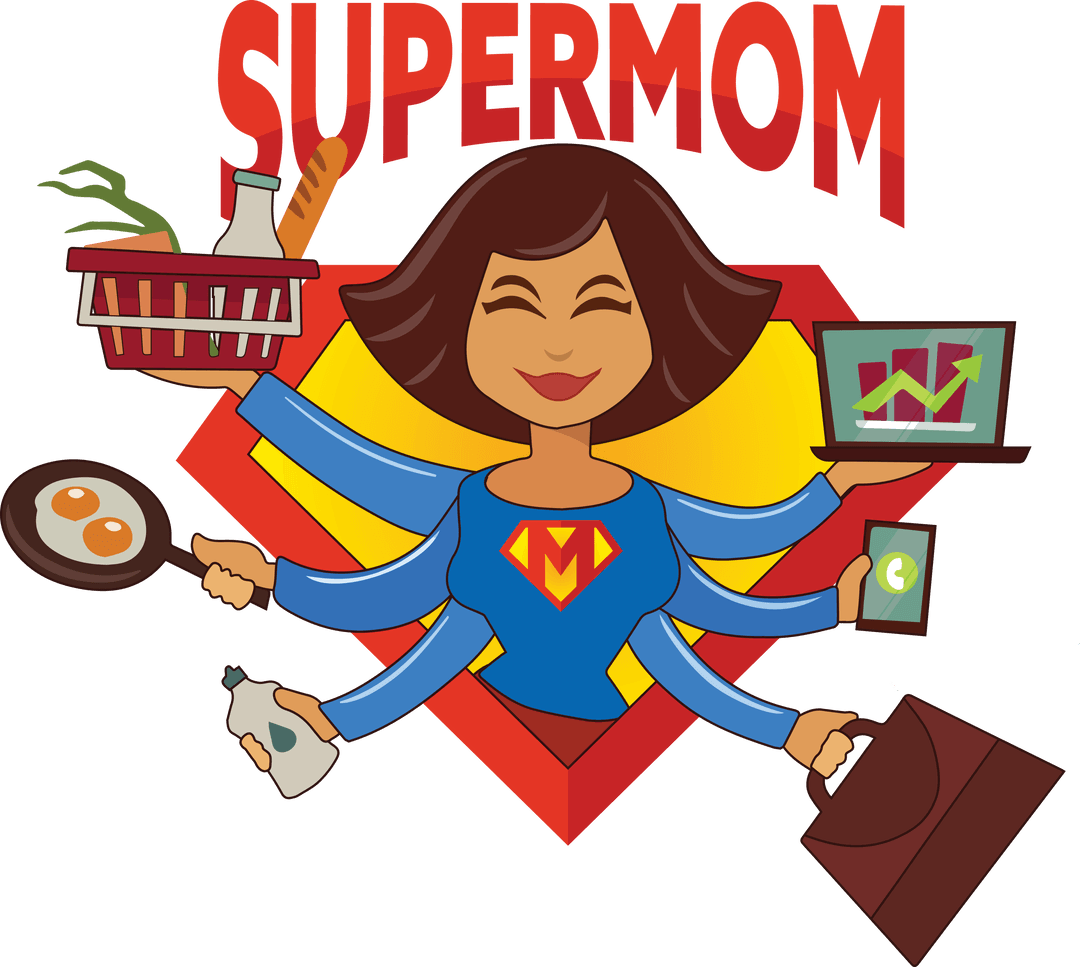 Supermom Illustration Multipurpose Character with Various Task Representations on Transparent
