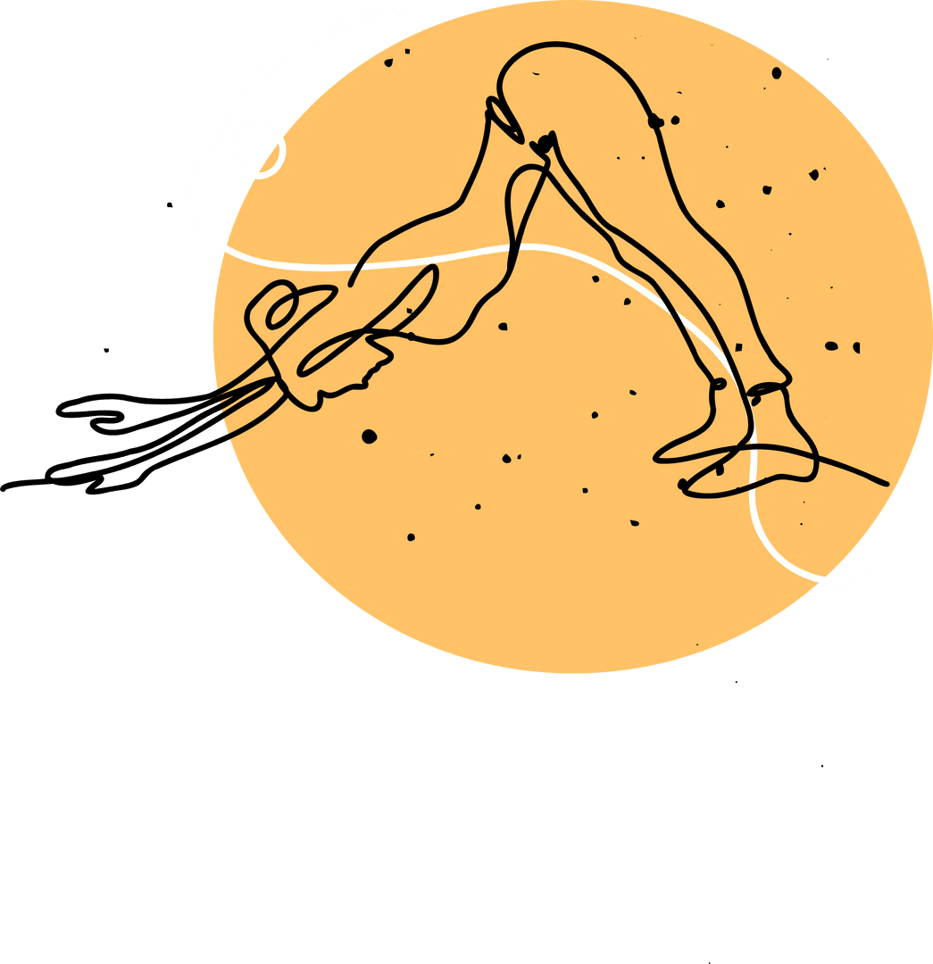 Transparent Line Art Stretching Figure with Yellow and White Accents