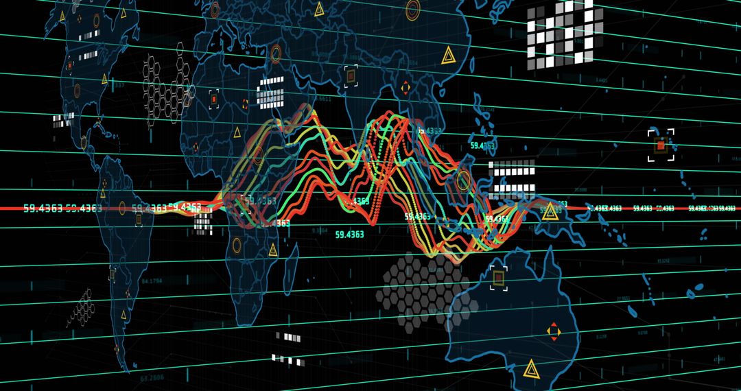 Global financial data visualization on world map interface