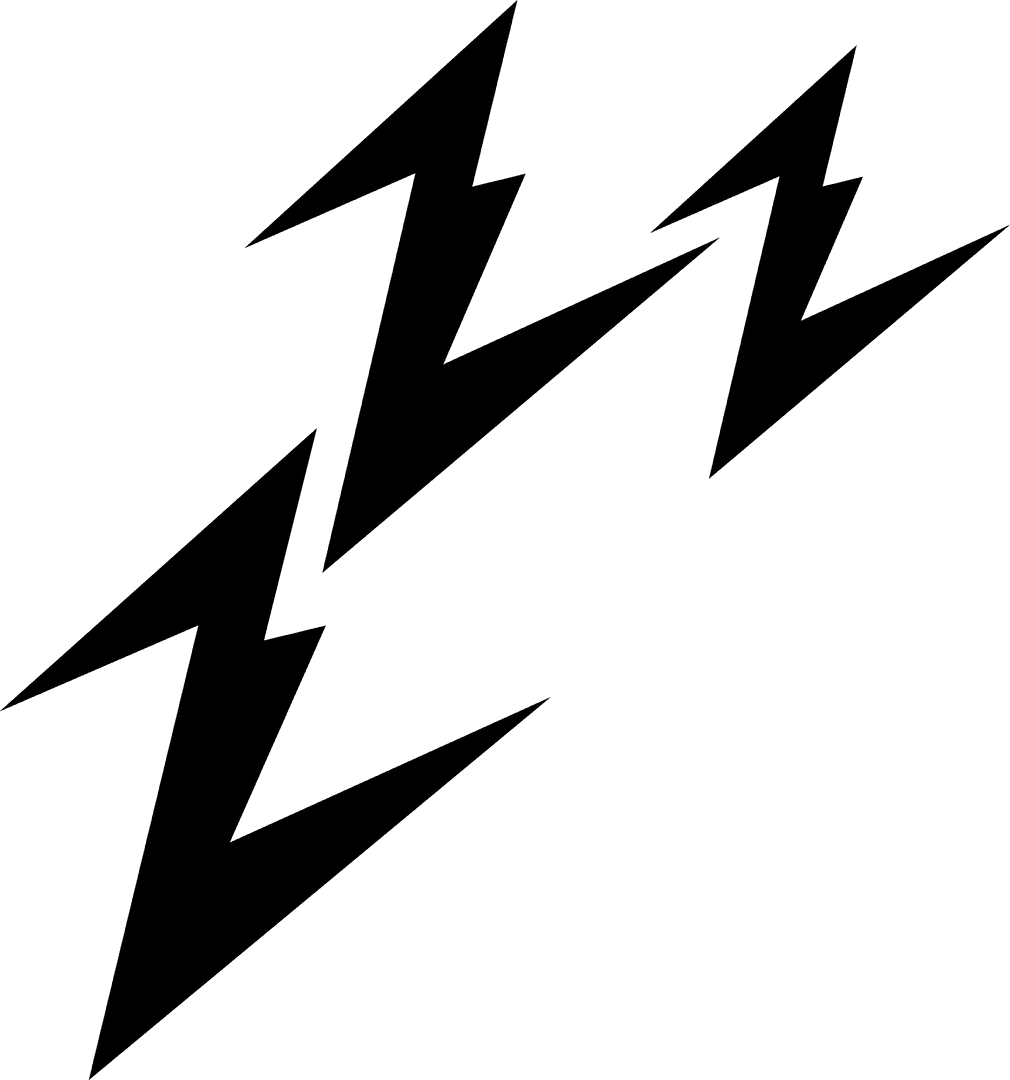 Dynamic Black Lightning Bolt Abstract Icons on Transparent