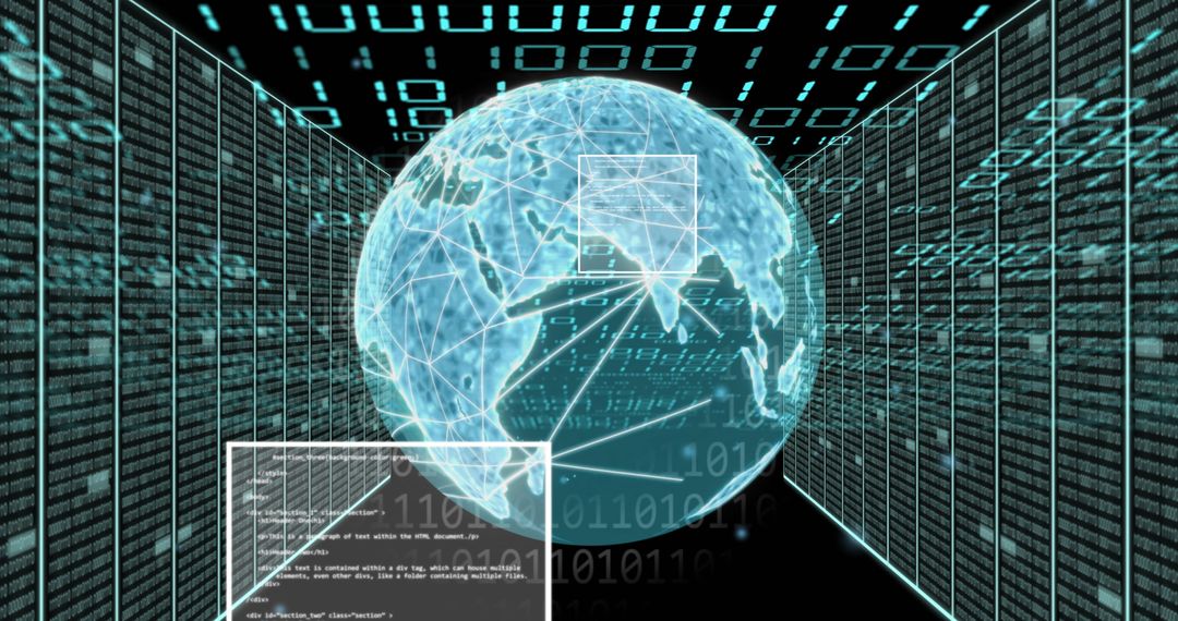Binary Globe Representing Global Data Processing and AI