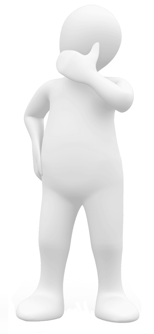 Abstract White Character in Pondering Pose on Transparent Background