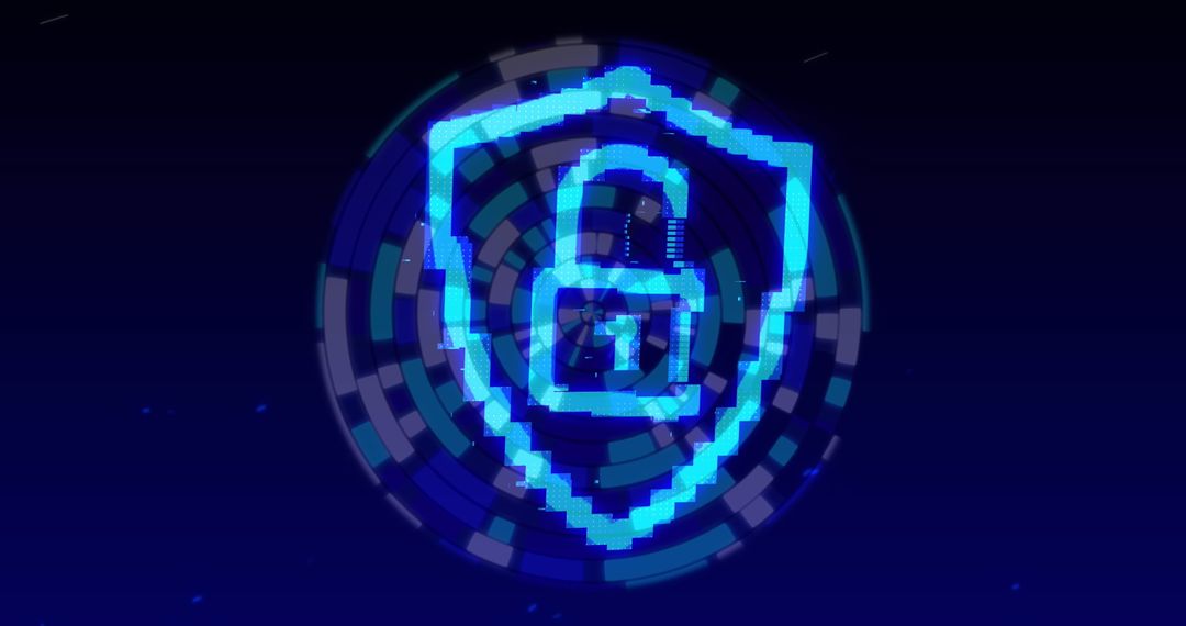 Digital Cyber Security with Rotating Shield Lock Symbol