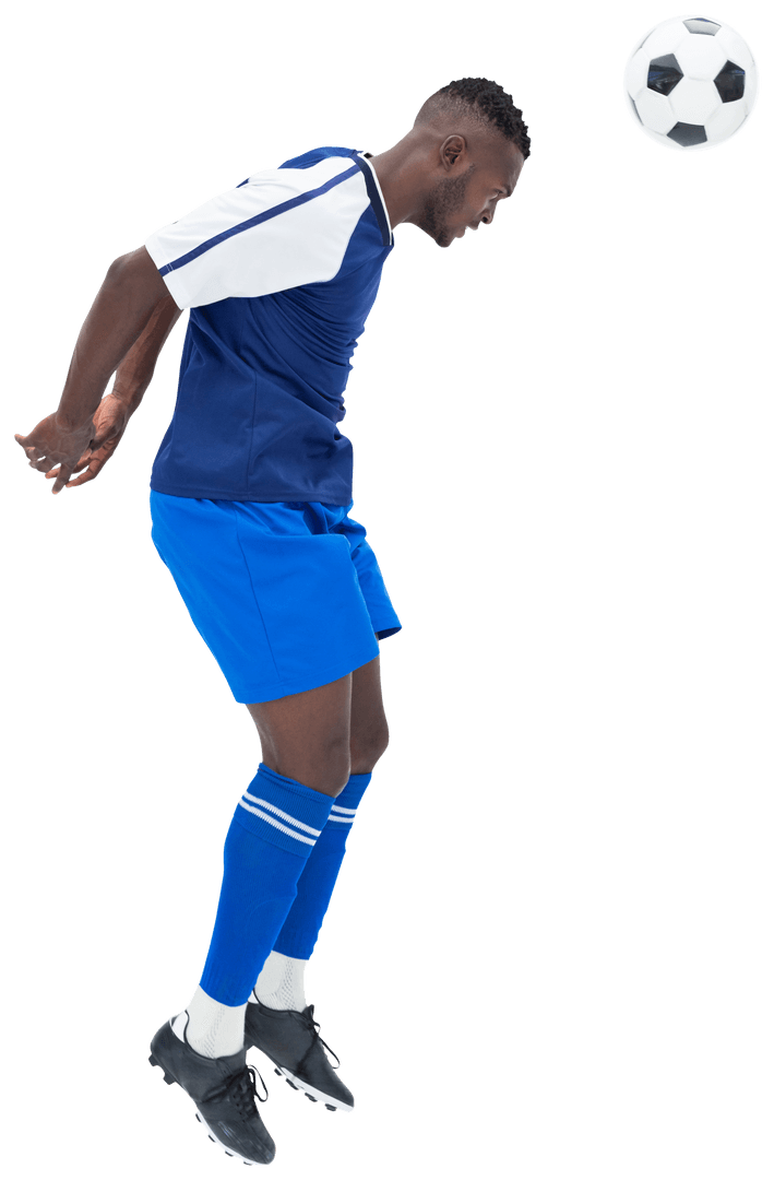 Transparent Background Football Player Attempting to Head Soccer Ball