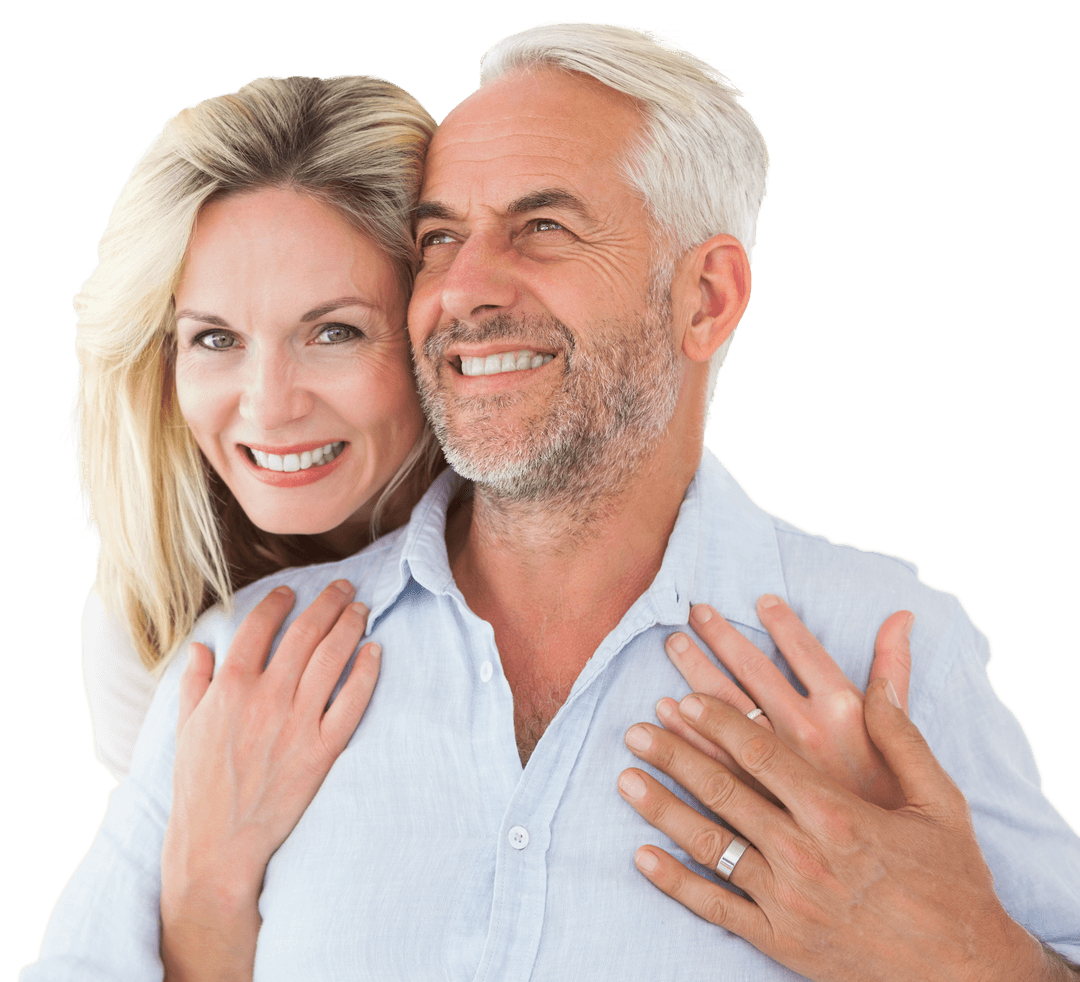 Happy Senior Couple Embracing on Transparent Background