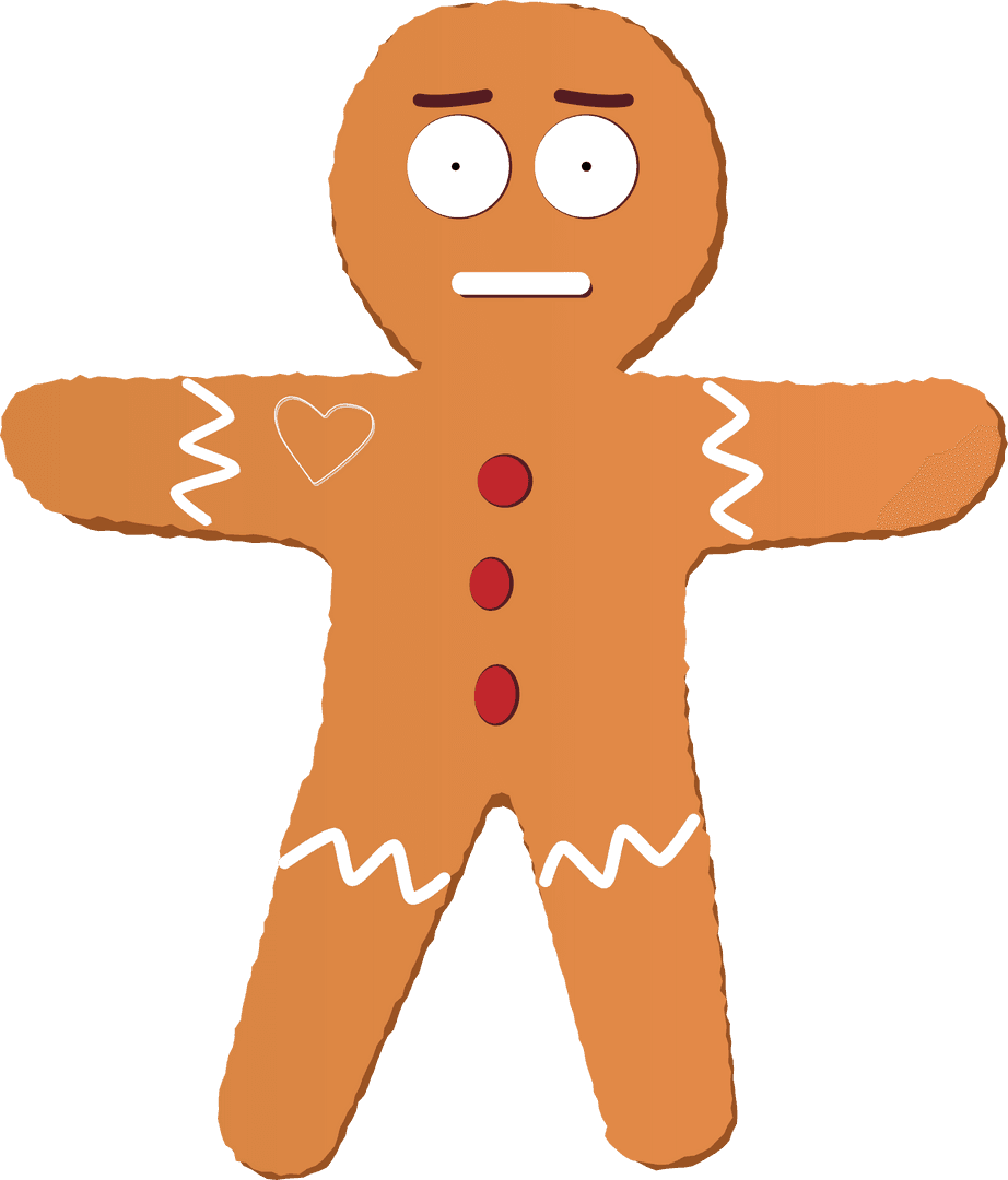 Flat Gingerbread Man Cookie with Icing Details on Transparent Background