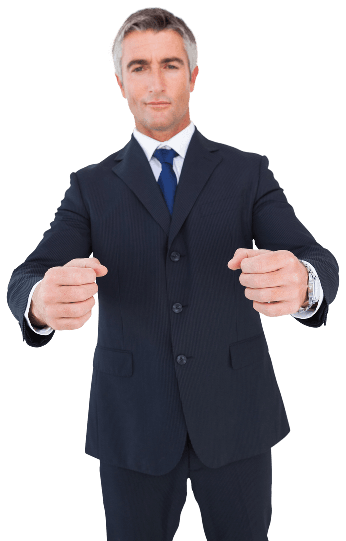 Senior Businessman Holding Gesture on Transparent Background