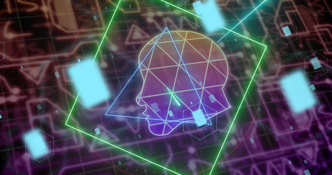 Futuristic Geometrical Human Face and Holography Illumination