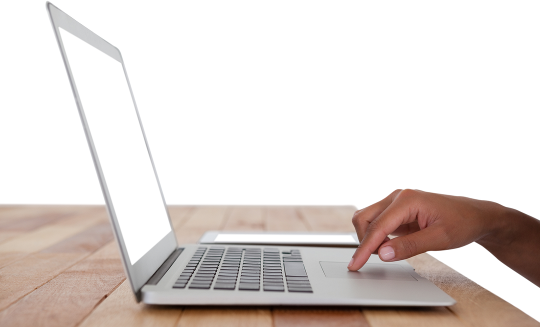 Scrolling on Transparent Laptop Screen on Wooden Table - Download Free Stock Images Pikwizard.com