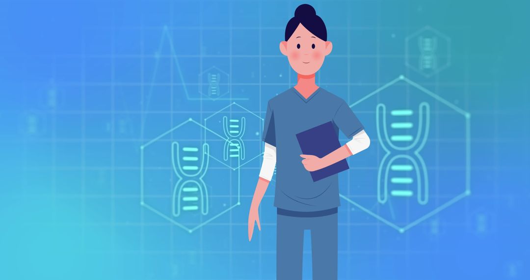 Female Doctor Analyzing Genetic Data in Virtual Interface