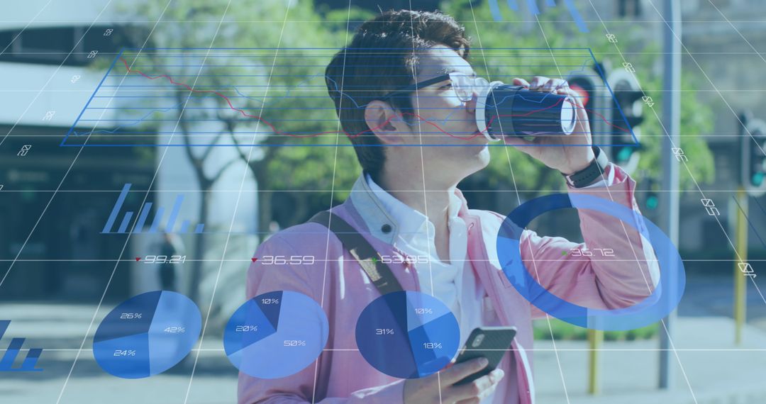 Businessman Analyzing Charts While Enjoying Coffee Outdoors
