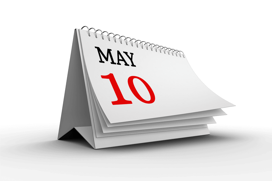 Transparent Modern Calendar Display May 10 Spiral Design