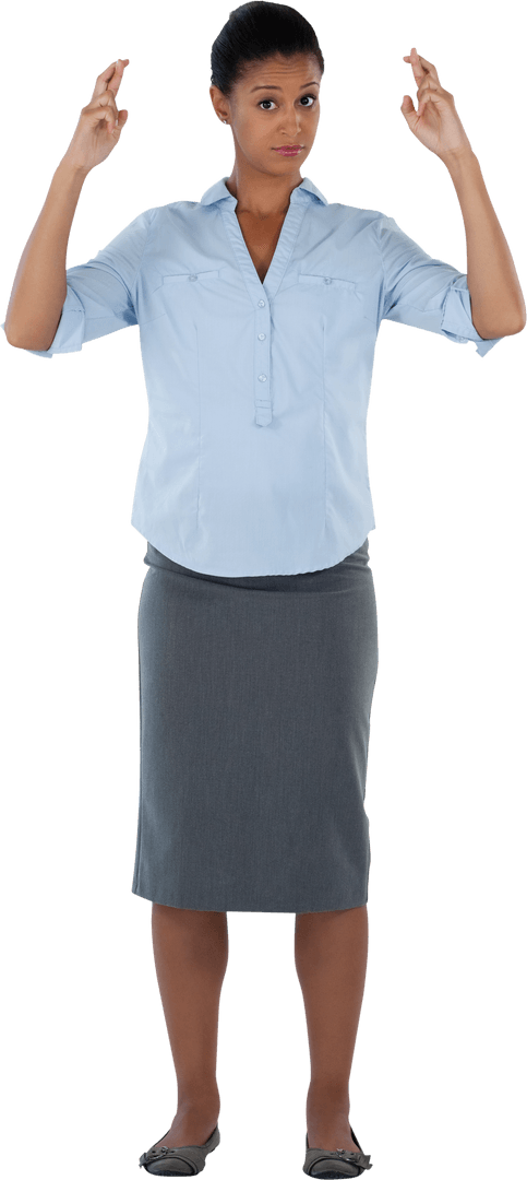 Transparent Confident Businesswoman Crossing Fingers