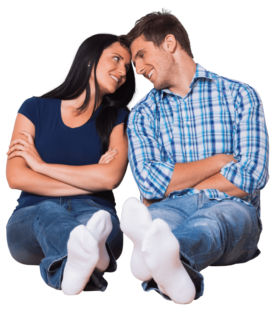 Happy Caucasian Couple Smiling Together on Transparent Background
