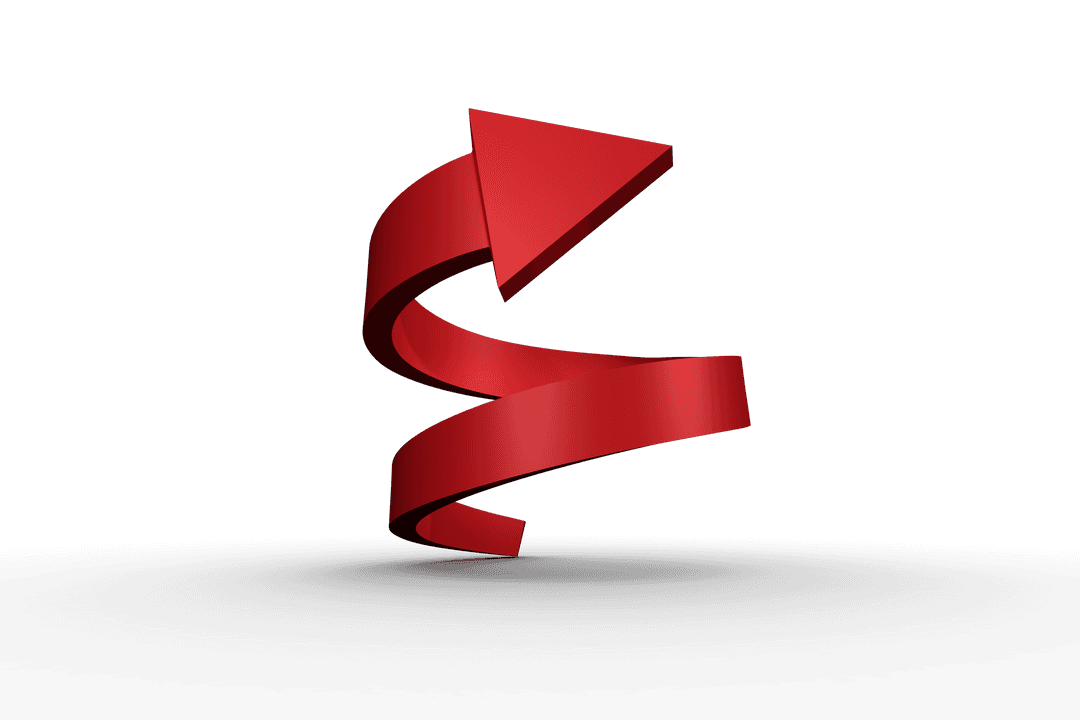 Red Curly Arrow Illustration on Transparent Background Isolated