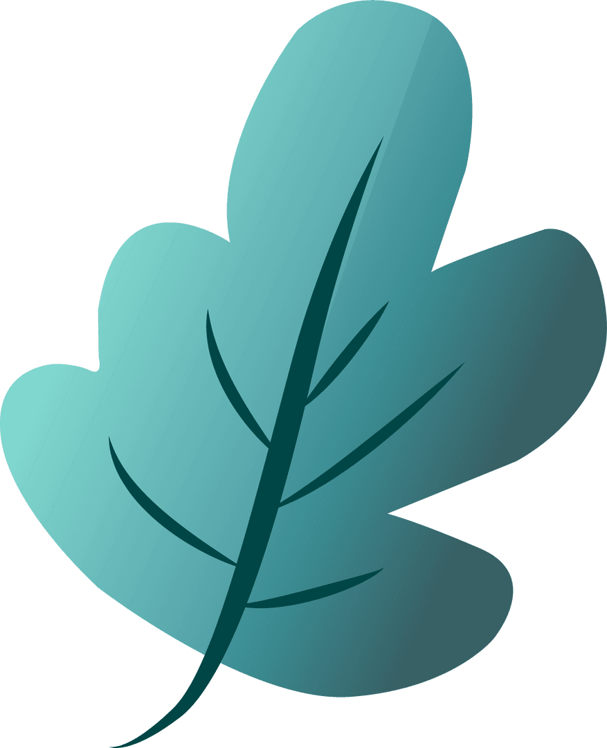 Transparent Teal Gradient Leaf Illustration with Rounded Lobes