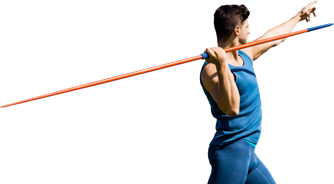 Hispanic Javelin Thrower Preparing on Transparent Background