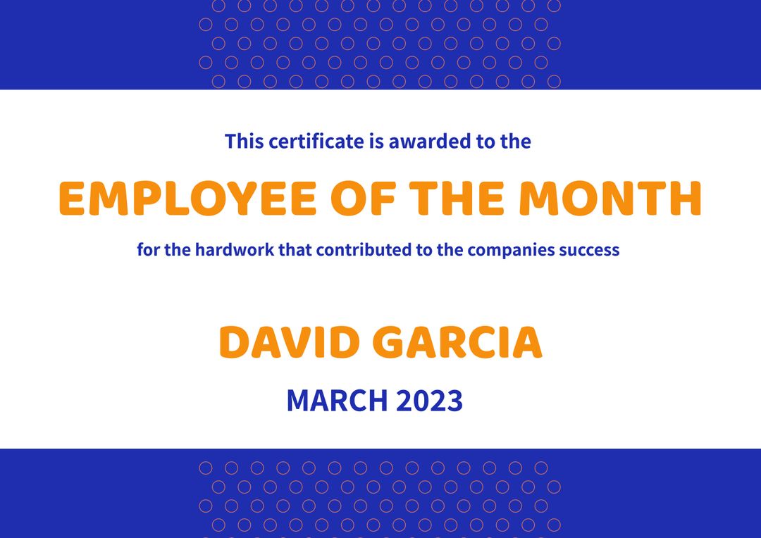 Employee of the Month Certificate Template Blue and Yellow Design - Download Free Stock Templates Pikwizard.com