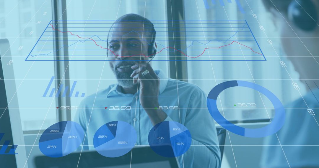 Businessman Analyzing Financial Reports Using Digital Interface