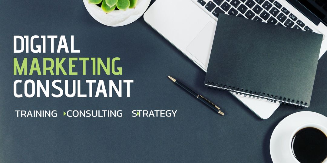 Organized desk with digital marketing essentials featuring laptop and notepad