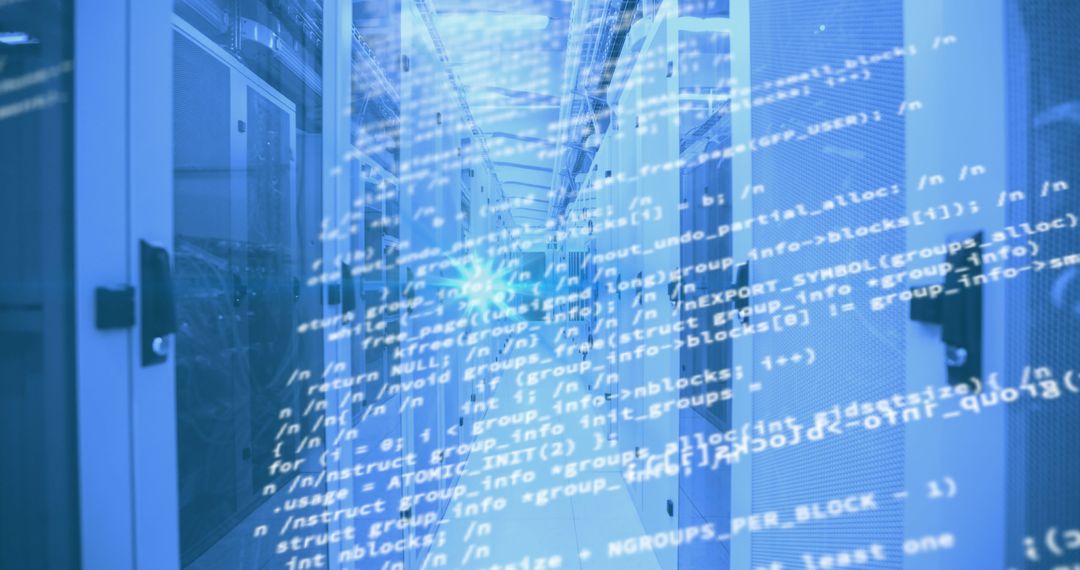 Abstract Digital Code Overlaying Data Center Servers