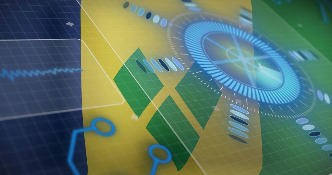 Futuristic Tech Display with Digital Interface Elements