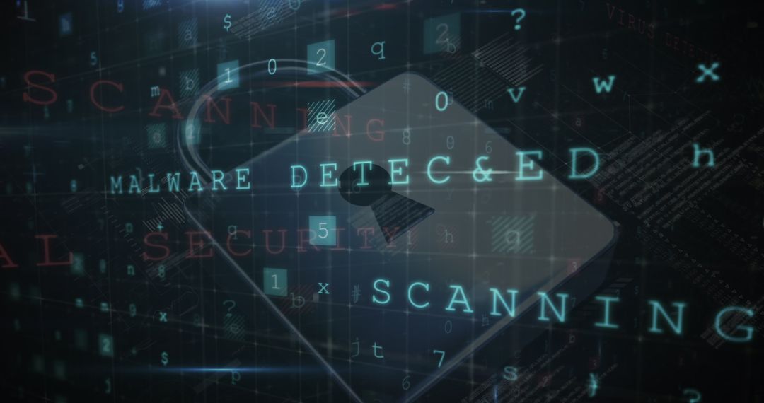 Digital Lock with Malware Detected Holo Message in Code Background