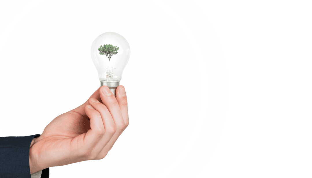 Transparent Background: Hand Holding Light Bulb with Tree Inside