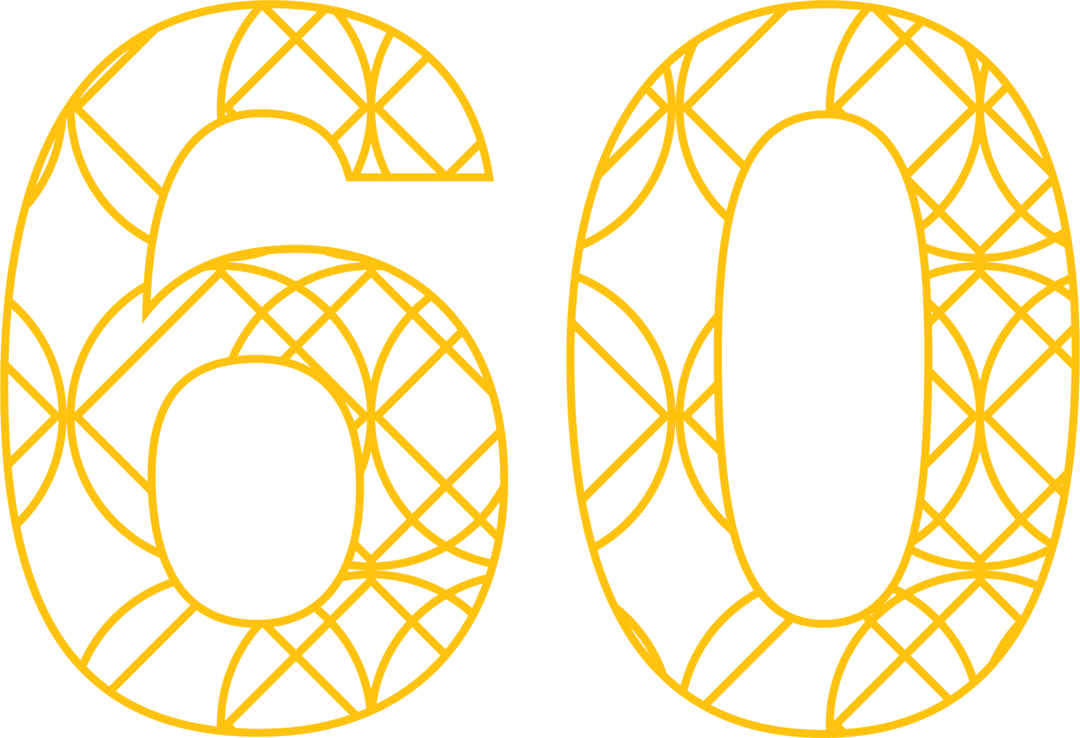 Transparent yellow number 60 with intricate pattern design