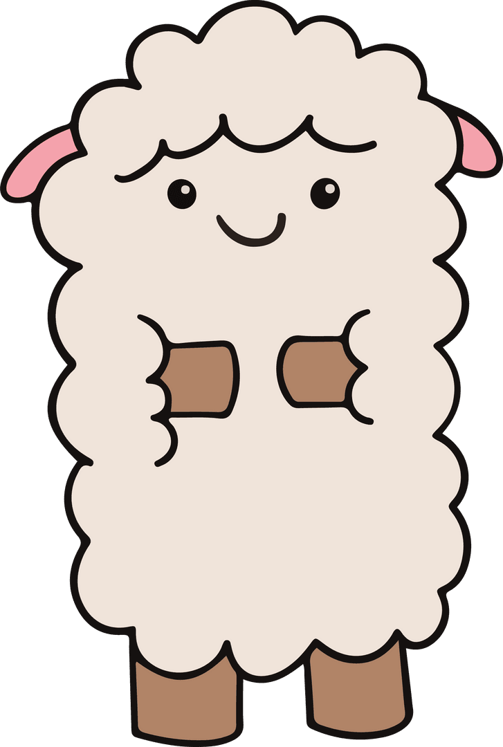 Cute Cartoon Sheep with Fluffy Wool on Transparent Background