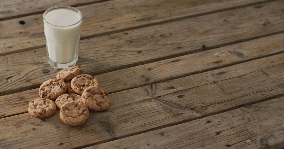 Image of biscuits with chocolate and milk on wooden background - Free Images, Stock Photos and Pictures on Pikwizard.com